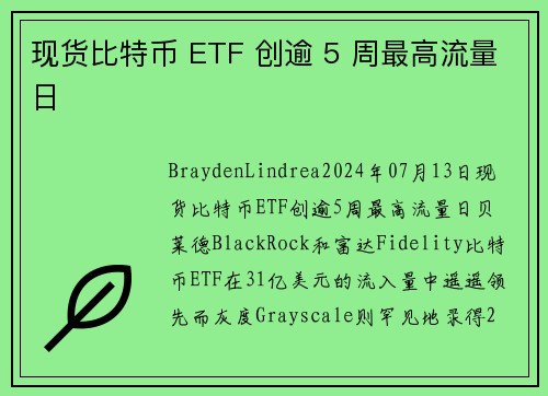 现货比特币 ETF 创逾 5 周最高流量日 